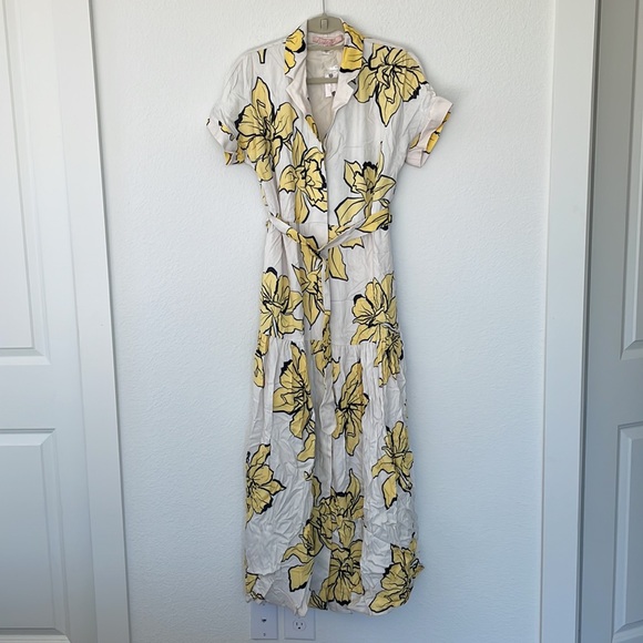 NWT Hutch + Anthropologie Saskia Button Belted Front Maxi Dress in Yellow Floral - Picture 5 of 8